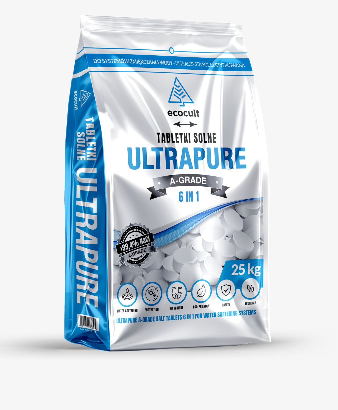 Worek 25 kg ECOCULT ULTRAPURE A-Grade — sól premium z atestem PZH